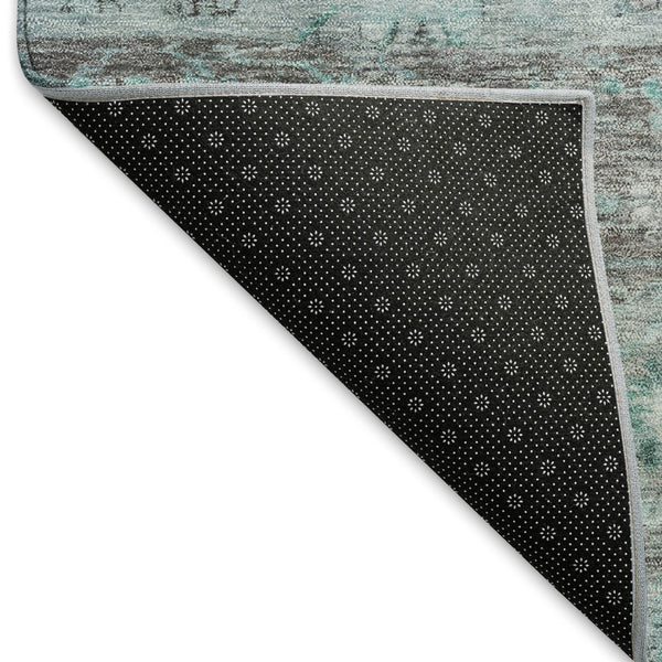 HomeRoots 8' Teal Blue Gray Silver Round Tribal Rug - Stylish, Washable, Durable for Indoor Outdoor Spaces 659332
