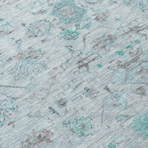 HomeRoots 8' Teal Blue Gray Silver Round Tribal Rug - Stylish, Washable, Durable for Indoor Outdoor Spaces 659332