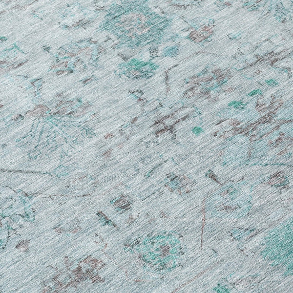 HomeRoots 8' Teal Blue Gray Silver Round Tribal Rug - Stylish, Washable, Durable for Indoor Outdoor Spaces 659332