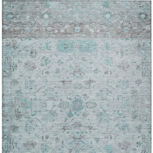 HomeRoots 8' X 10' Washable Teal Blue Gray Silver Tribal Rug - Durable Indoor Outdoor Area Rug for High Traffic Spaces 659333