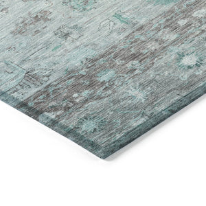 HomeRoots 9' X 12' Tribal Area Rug in Teal Blue Gray & Silver - Washable, Stylish for Indoor & Outdoor Use! 659334