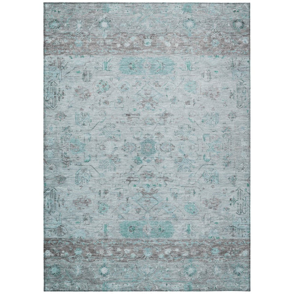 HomeRoots 10' Teal Blue Gray and Silver Tribal Area Rug - Durable Washable Indoor/Outdoor Design for Versatile Use 659335