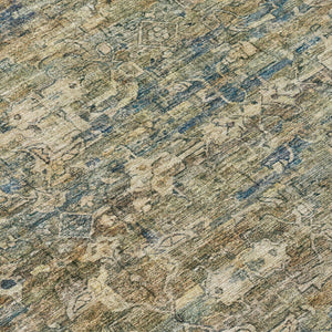 HomeRoots 8' Artichoke Green Blue Ivory Round Ikat Rug - Stylish, Durable, Washable for Indoor & Outdoor Use 659338
