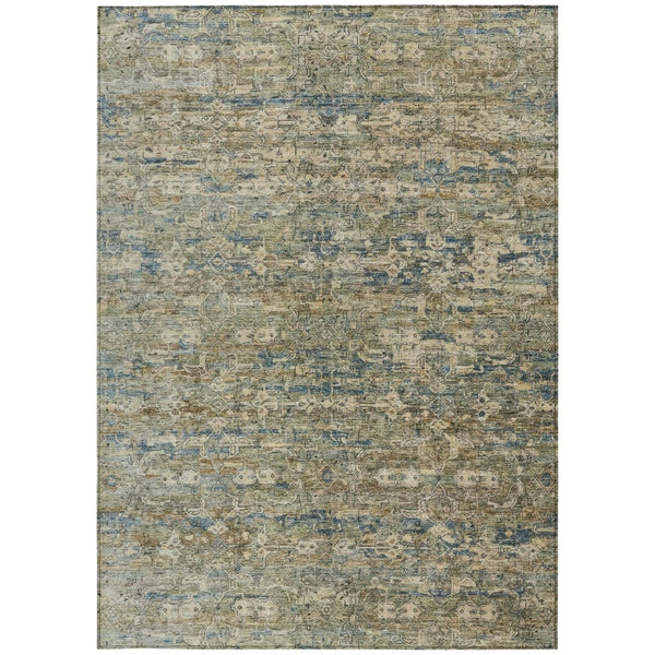 HomeRoots 10' Contemporary Ikat Area Rug in Artichoke Green & Blue – Washable for Indoor & Outdoor Spaces 659341
