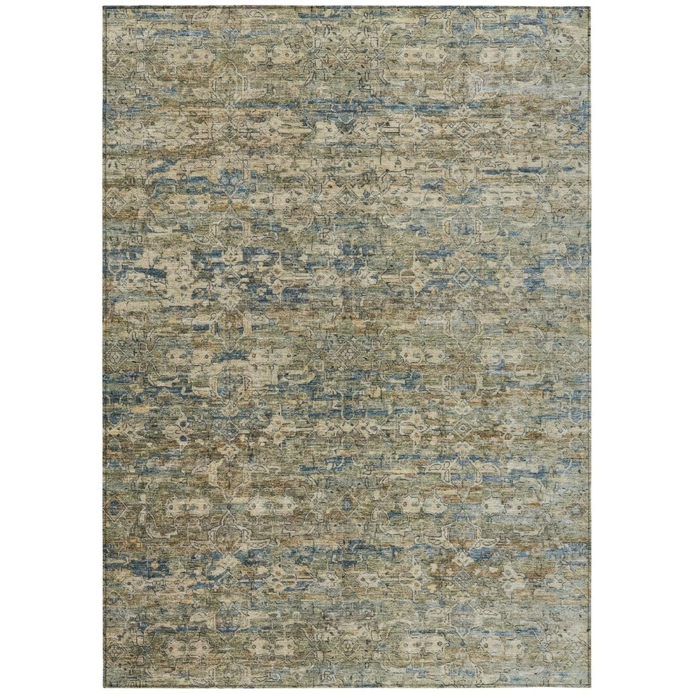 HomeRoots 10' Contemporary Ikat Area Rug in Artichoke Green & Blue – Washable for Indoor & Outdoor Spaces 659341