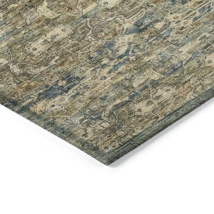 HomeRoots 10' Contemporary Ikat Area Rug in Artichoke Green & Blue – Washable for Indoor & Outdoor Spaces 659341