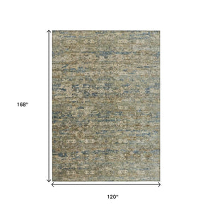 HomeRoots 10' Contemporary Ikat Area Rug in Artichoke Green & Blue – Washable for Indoor & Outdoor Spaces 659341