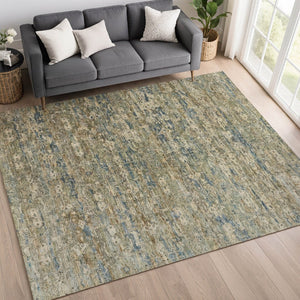 HomeRoots 10' Contemporary Ikat Area Rug in Artichoke Green & Blue – Washable for Indoor & Outdoor Spaces 659341