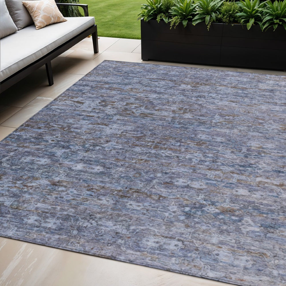 HomeRoots 5' X 8' Ikat Area Rug - Durable Blue & Brown Design for Indoor/Outdoor High-Traffic Spaces, Washable! 659343