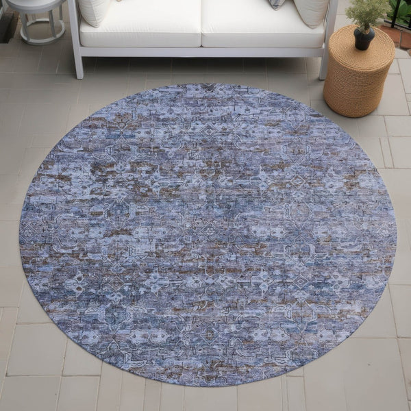 HomeRoots 8' Blue and Brown Ikat Area Rug - Washable, Durable Design for Indoor & Outdoor Spaces, Stylish Comfort 659344