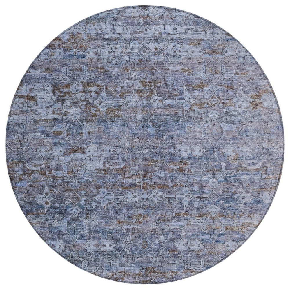 HomeRoots 8' Blue and Brown Ikat Area Rug - Washable, Durable Design for Indoor & Outdoor Spaces, Stylish Comfort 659344