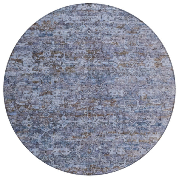 HomeRoots 8' Blue and Brown Ikat Area Rug - Washable, Durable Design for Indoor & Outdoor Spaces, Stylish Comfort 659344