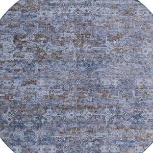 HomeRoots 8' Blue and Brown Ikat Area Rug - Washable, Durable Design for Indoor & Outdoor Spaces, Stylish Comfort 659344