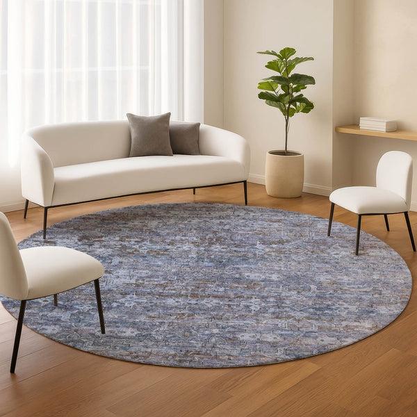 HomeRoots 8' Blue and Brown Ikat Area Rug - Washable, Durable Design for Indoor & Outdoor Spaces, Stylish Comfort 659344