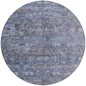 HomeRoots 8' Blue and Brown Ikat Area Rug - Washable, Durable Design for Indoor & Outdoor Spaces, Stylish Comfort 659344