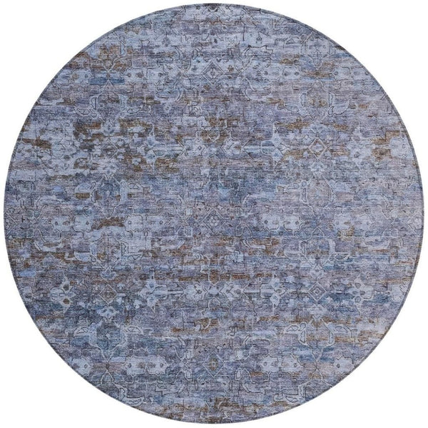 HomeRoots 8' Blue and Brown Ikat Area Rug - Washable, Durable Design for Indoor & Outdoor Spaces, Stylish Comfort 659344
