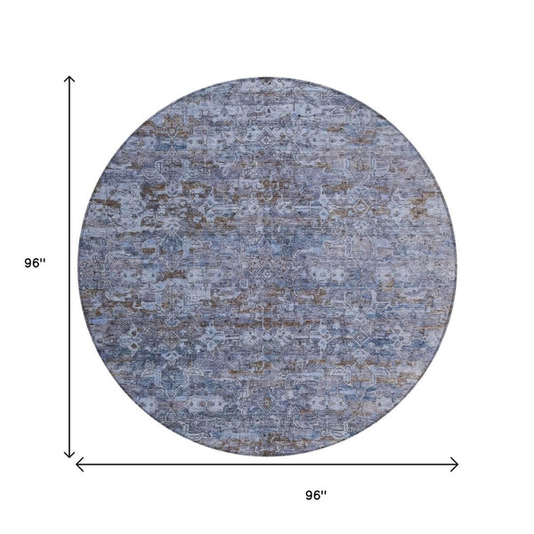 HomeRoots 8' Blue and Brown Ikat Area Rug - Washable, Durable Design for Indoor & Outdoor Spaces, Stylish Comfort 659344