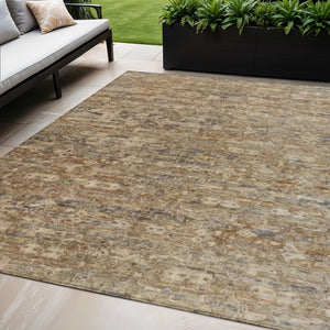 HomeRoots 5' Modern Ikat Washable Indoor Outdoor Area Rug in Brown & Beige - Durable, Stylish & Versatile! 659349