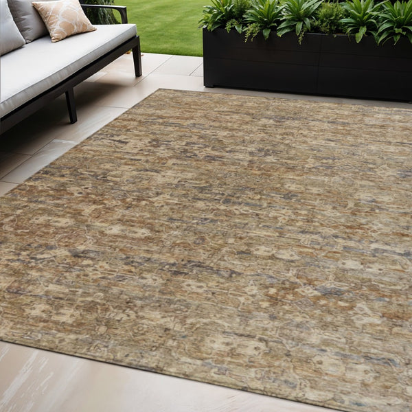 HomeRoots 5' Modern Ikat Washable Indoor Outdoor Area Rug in Brown & Beige - Durable, Stylish & Versatile! 659349