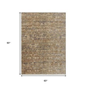 HomeRoots 5' Modern Ikat Washable Indoor Outdoor Area Rug in Brown & Beige - Durable, Stylish & Versatile! 659349