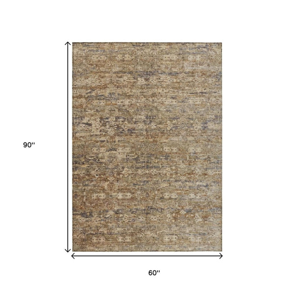 HomeRoots 5' Modern Ikat Washable Indoor Outdoor Area Rug in Brown & Beige - Durable, Stylish & Versatile! 659349