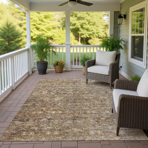 HomeRoots 5' Modern Ikat Washable Indoor Outdoor Area Rug in Brown & Beige - Durable, Stylish & Versatile! 659349