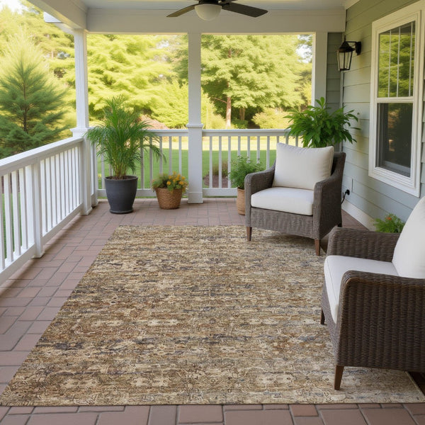 HomeRoots 5' Modern Ikat Washable Indoor Outdoor Area Rug in Brown & Beige - Durable, Stylish & Versatile! 659349