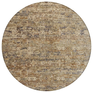 HomeRoots 8' Round Ikat Area Rug - Stylish Brown & Beige Design, Washable, Durable for Indoor & Outdoor Use 659350