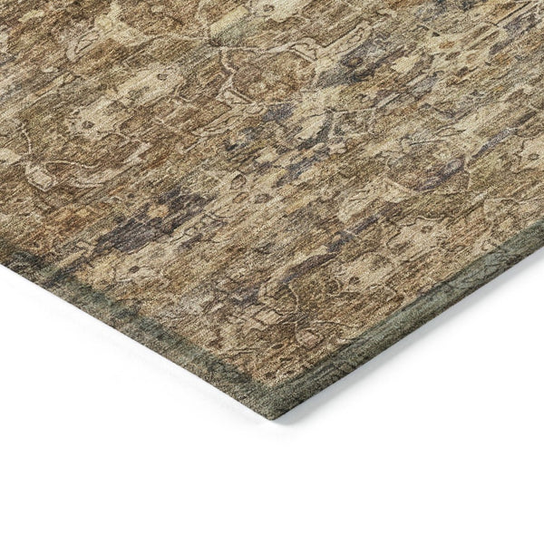 HomeRoots 8' Round Ikat Area Rug - Stylish Brown & Beige Design, Washable, Durable for Indoor & Outdoor Use 659350