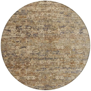 HomeRoots 8' Round Ikat Area Rug - Stylish Brown & Beige Design, Washable, Durable for Indoor & Outdoor Use 659350