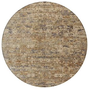 HomeRoots 8' Round Ikat Area Rug - Stylish Brown & Beige Design, Washable, Durable for Indoor & Outdoor Use 659350