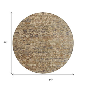 HomeRoots 8' Round Ikat Area Rug - Stylish Brown & Beige Design, Washable, Durable for Indoor & Outdoor Use 659350