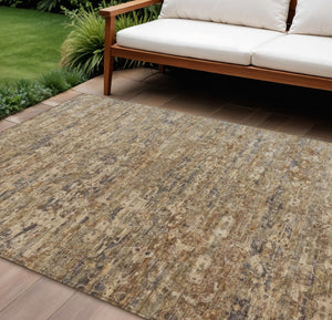 HomeRoots 8' X 10' Brown Ikat Area Rug - Versatile Indoor/Outdoor Design, Stain-Resistant & Machine Washable! 659351