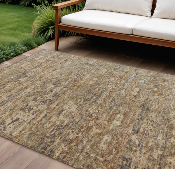 HomeRoots 8' X 10' Brown Ikat Area Rug - Versatile Indoor/Outdoor Design, Stain-Resistant & Machine Washable! 659351