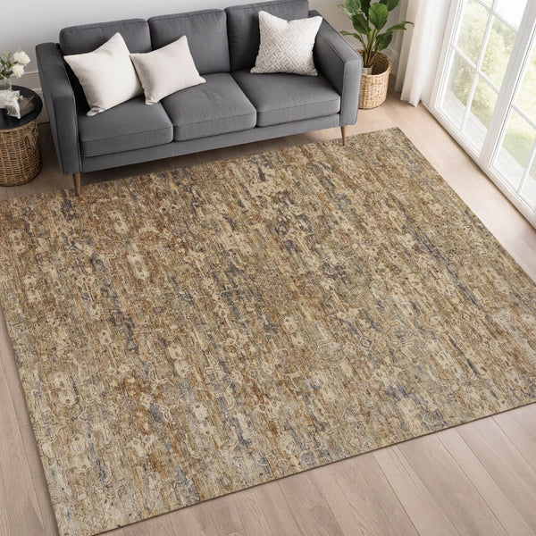 HomeRoots 8' X 10' Brown Ikat Area Rug - Versatile Indoor/Outdoor Design, Stain-Resistant & Machine Washable! 659351