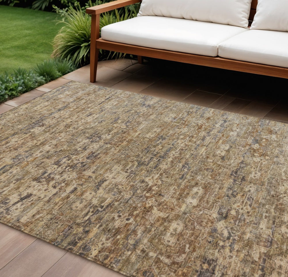 HomeRoots 9' X 12' Brown and Beige Ikat Area Rug - Durable, Washable Indoor/Outdoor Design for High-Traffic Spaces 659352