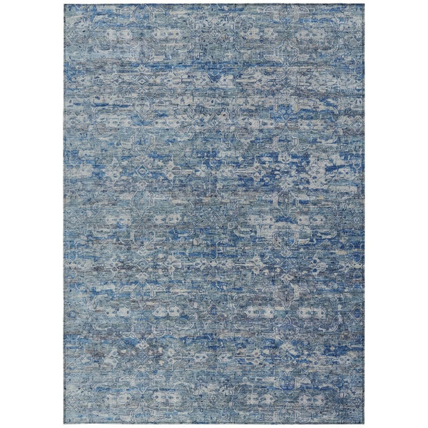 HomeRoots 5' Modern Denim Blue & Ivory Ikat Area Rug - Washable, Durable, Indoor/Outdoor, Stain Resistant Design 659355