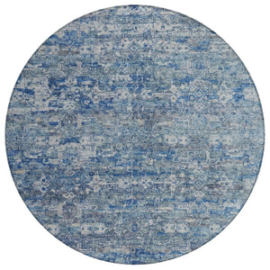 HomeRoots 8' Denim Blue Ikat Area Rug - Stylish Washable Round Design for Indoor & Outdoor Spaces, Durable & Easy Care 659356