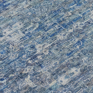 HomeRoots 8' Denim Blue Ikat Area Rug - Stylish Washable Round Design for Indoor & Outdoor Spaces, Durable & Easy Care 659356