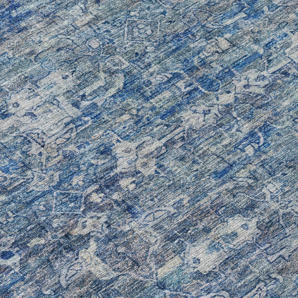 HomeRoots 8' Denim Blue Ikat Area Rug - Stylish Washable Round Design for Indoor & Outdoor Spaces, Durable & Easy Care 659356