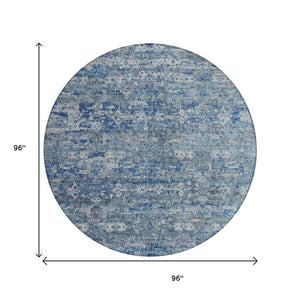 HomeRoots 8' Denim Blue Ikat Area Rug - Stylish Washable Round Design for Indoor & Outdoor Spaces, Durable & Easy Care 659356