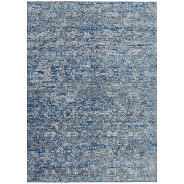 HomeRoots 8' Stylish Denim Blue and Ivory Ikat Washable Area Rug for Indoor/Outdoor High-Traffic Spaces 659357