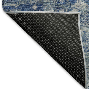 HomeRoots 8' Stylish Denim Blue and Ivory Ikat Washable Area Rug for Indoor/Outdoor High-Traffic Spaces 659357