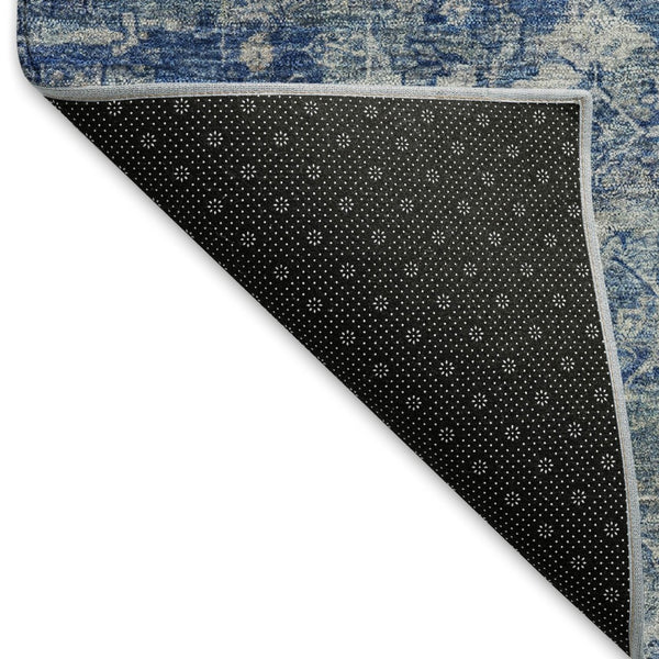 HomeRoots 8' Stylish Denim Blue and Ivory Ikat Washable Area Rug for Indoor/Outdoor High-Traffic Spaces 659357