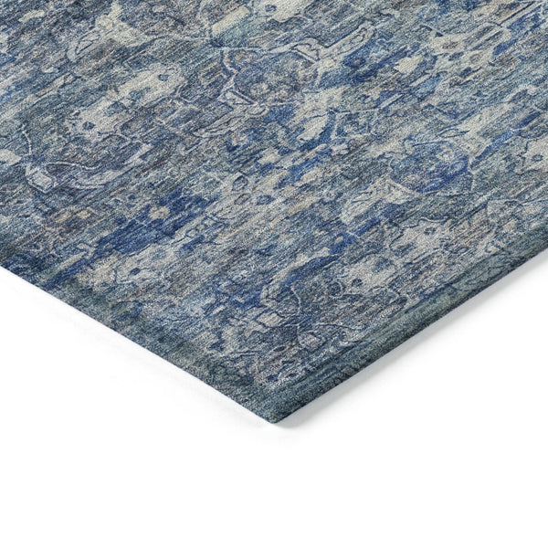 HomeRoots 8' Stylish Denim Blue and Ivory Ikat Washable Area Rug for Indoor/Outdoor High-Traffic Spaces 659357