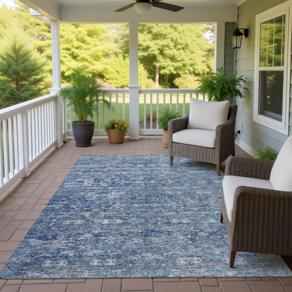 HomeRoots 8' Stylish Denim Blue and Ivory Ikat Washable Area Rug for Indoor/Outdoor High-Traffic Spaces 659357