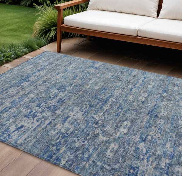 HomeRoots 10' Denim Blue & Ivory Ikat Area Rug – Durable, Washable, Stylish for Indoor & Outdoor Spaces! 659359