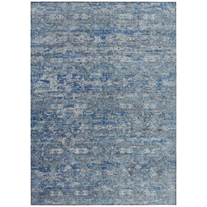 HomeRoots 10' Denim Blue & Ivory Ikat Area Rug – Durable, Washable, Stylish for Indoor & Outdoor Spaces! 659359