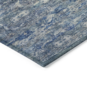 HomeRoots 10' Denim Blue & Ivory Ikat Area Rug – Durable, Washable, Stylish for Indoor & Outdoor Spaces! 659359