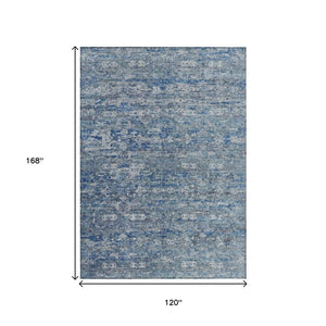 HomeRoots 10' Denim Blue & Ivory Ikat Area Rug – Durable, Washable, Stylish for Indoor & Outdoor Spaces! 659359